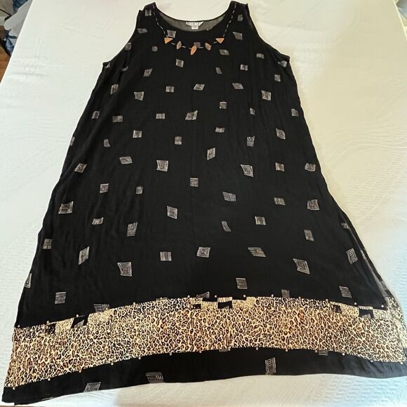BOP Black Rayon Sleeveless Long Maxi Dress Plus Size 5X Tunic Leopard - Picture 1 of 8